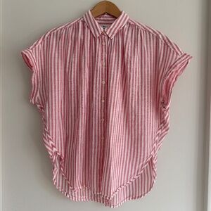 Madewell Pink and White Candy Stripe Tie-Back Batwing Blouse.